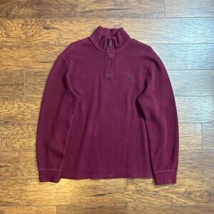 Vintage Polo Ralph Lauren Burgundy Ribbed 1/4 Zip Cotton Pullover Sweater Size L